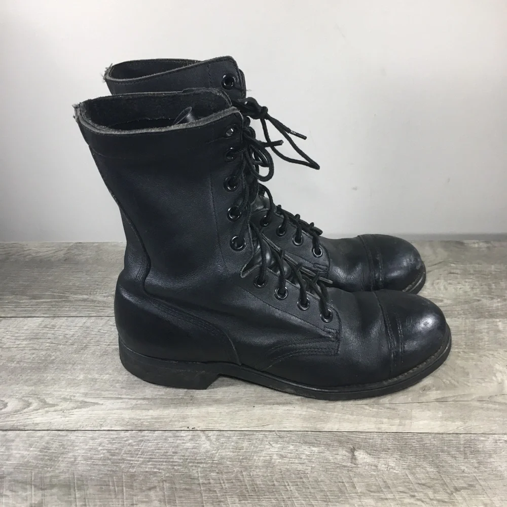 Vtg 90s Combat Men Work Steel Toe Punk Grunge Leather Motorcycle Biker Boots 9.5